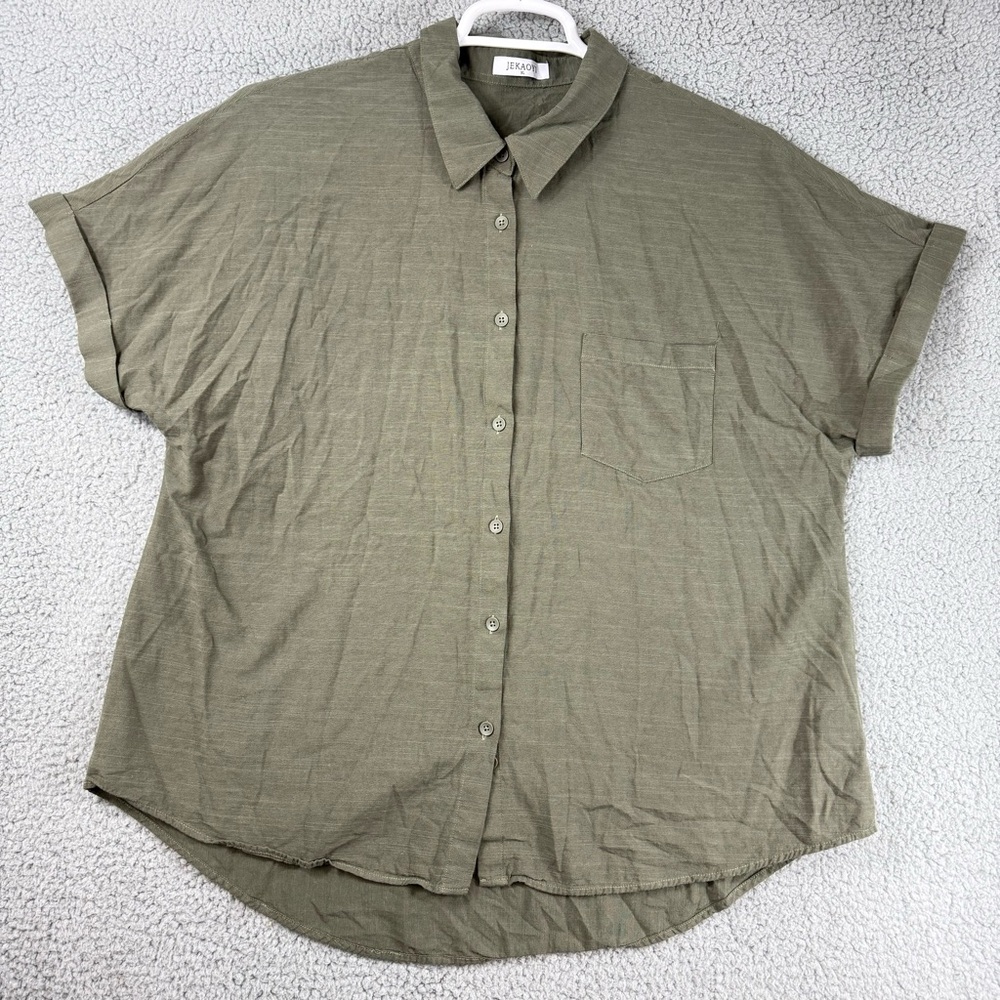 Men’s XL Olive Green Short-Sleeve Button-Down‎ Shirt